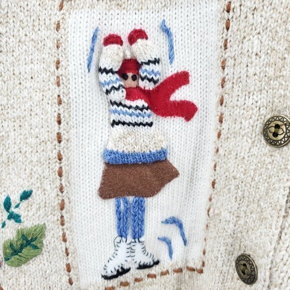 VTG Embroidered Ice Skating Polo Neck Button Cardigan Sweater PL Cotton/… - Picture 12 of 16